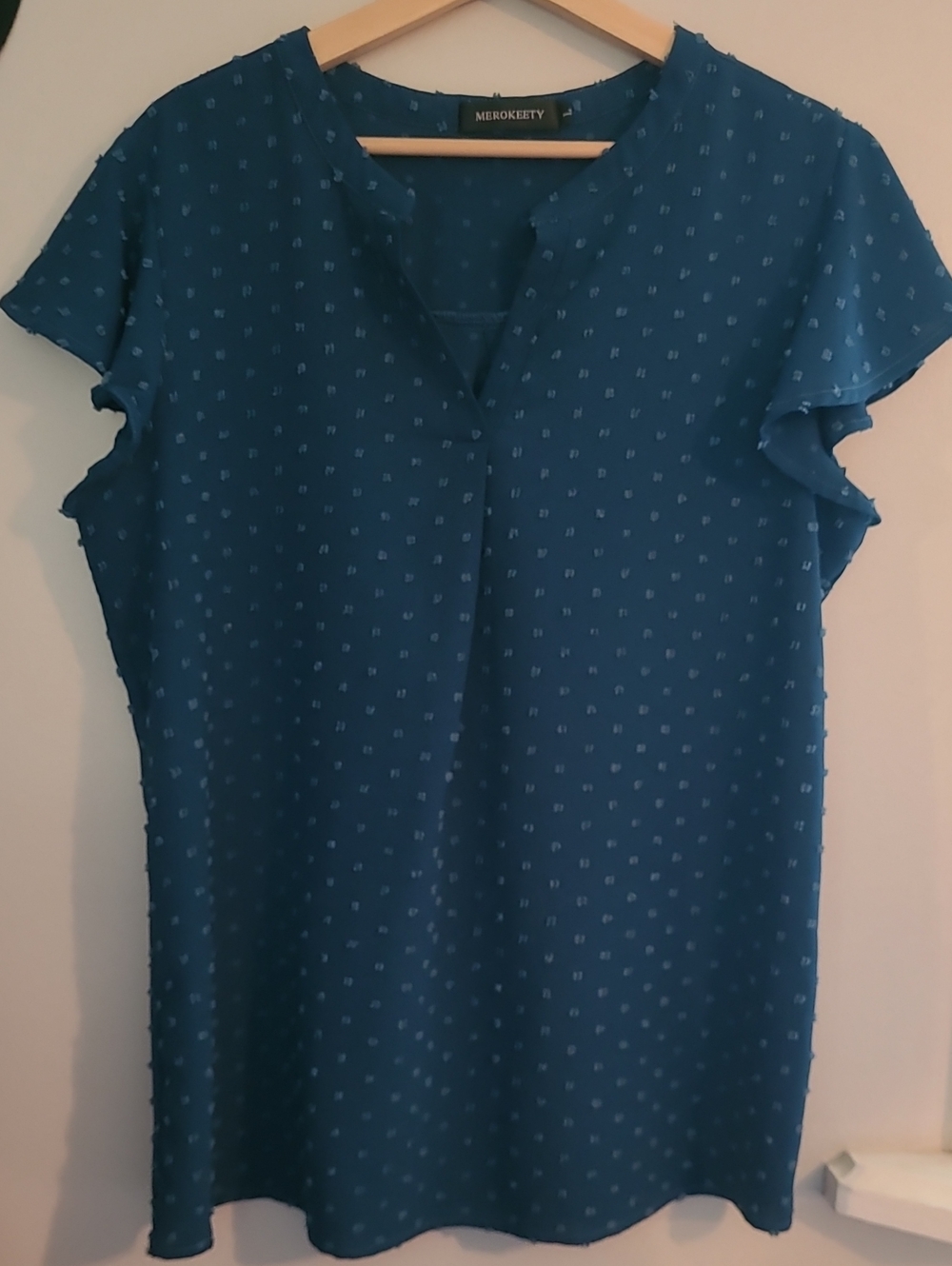Large Merokeety Teal Dot Short Sleeve Blouse